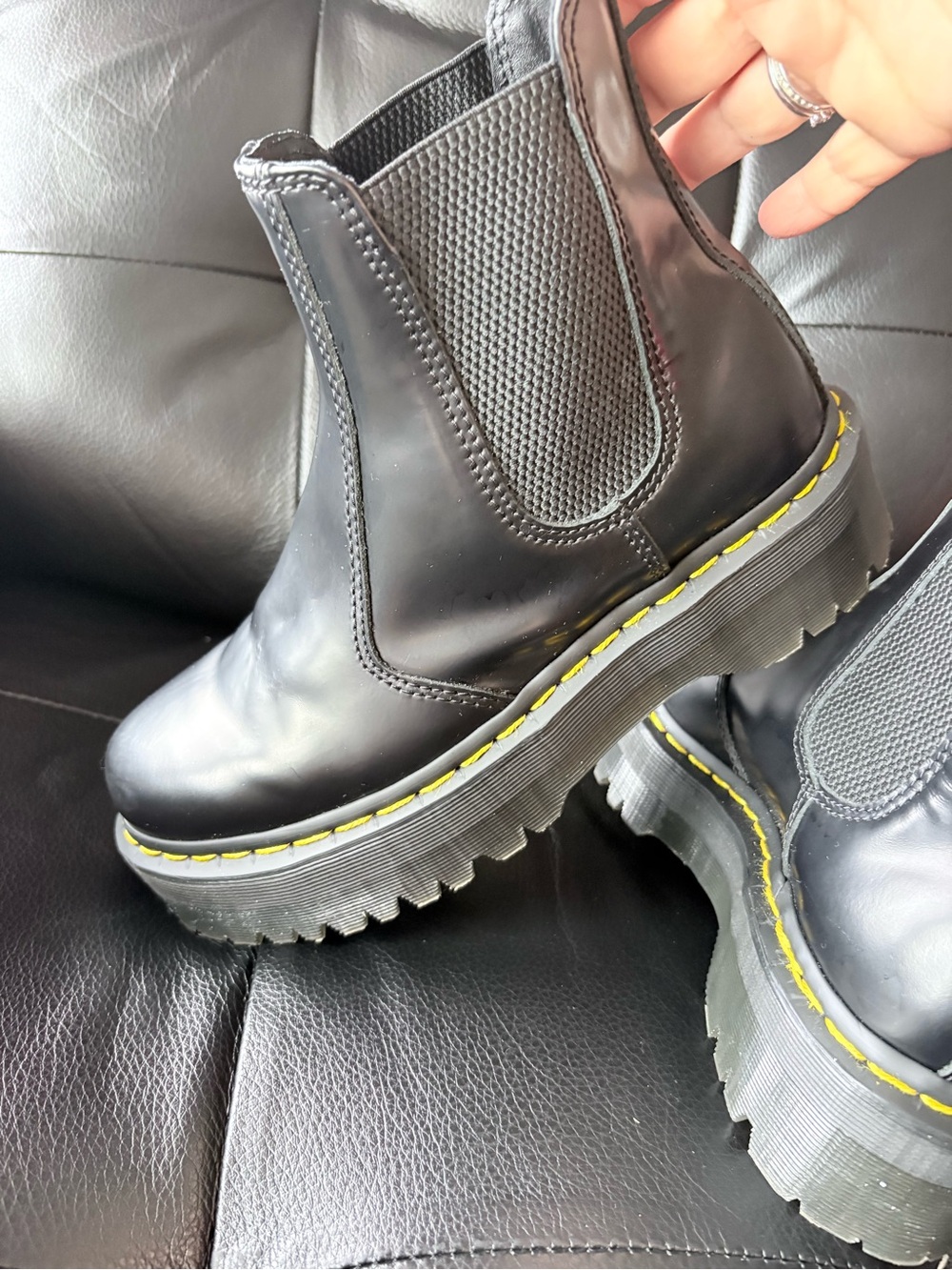 Dr. Martens Black Chelsea Platform Boots with Yellow Stitching